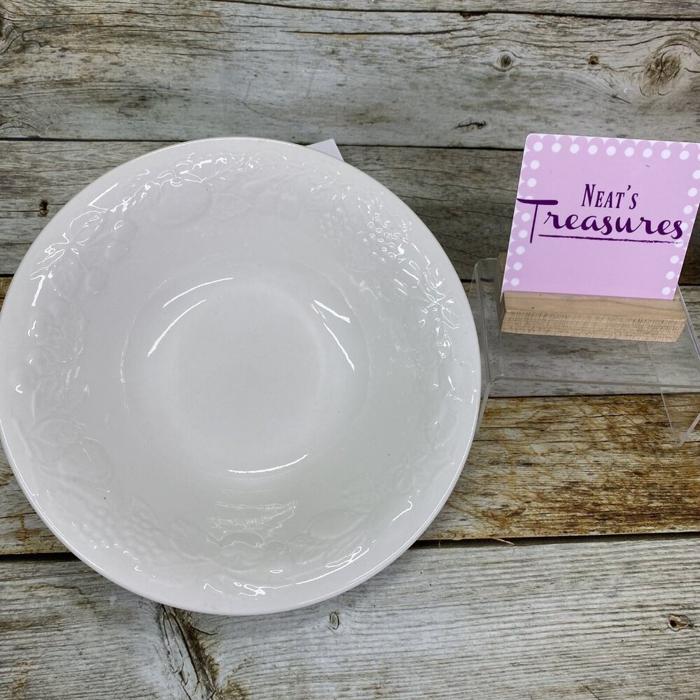Gibson FRUIT Embossed Fruit White Shades Stoneware Round 10" Serving Bowl